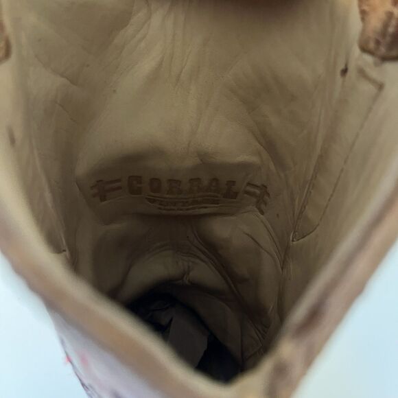 Corral Vintage Distressed Tan Red Butterfly Western Cowboy Boots A2047 Ladies 9M - Picture 11 of 12